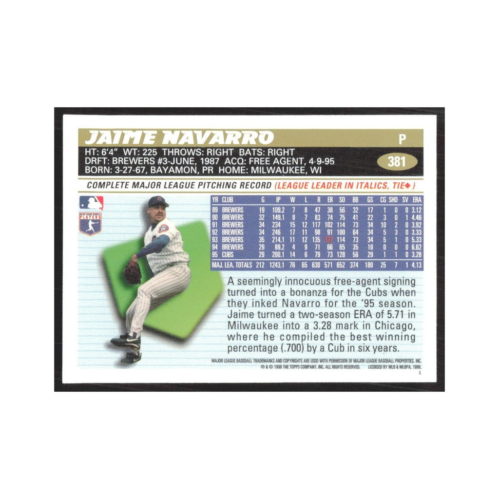 1996 Topps Jaime Navarro Cubs #381