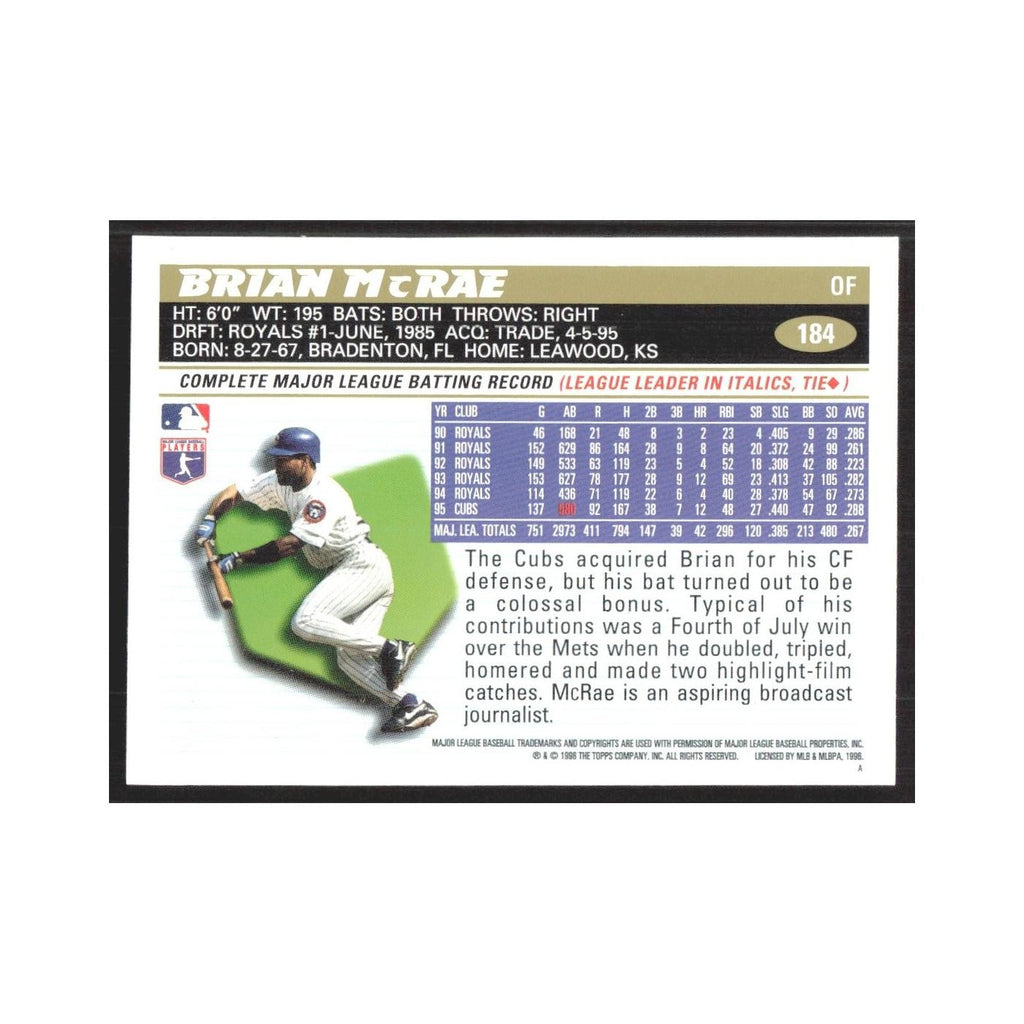 1996 Topps Brian McRae Cubs #184