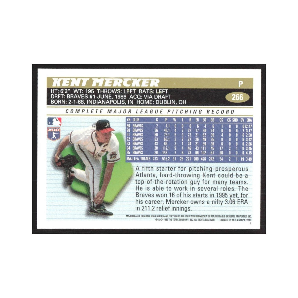 1996 Topps Kent Mercker Braves #266