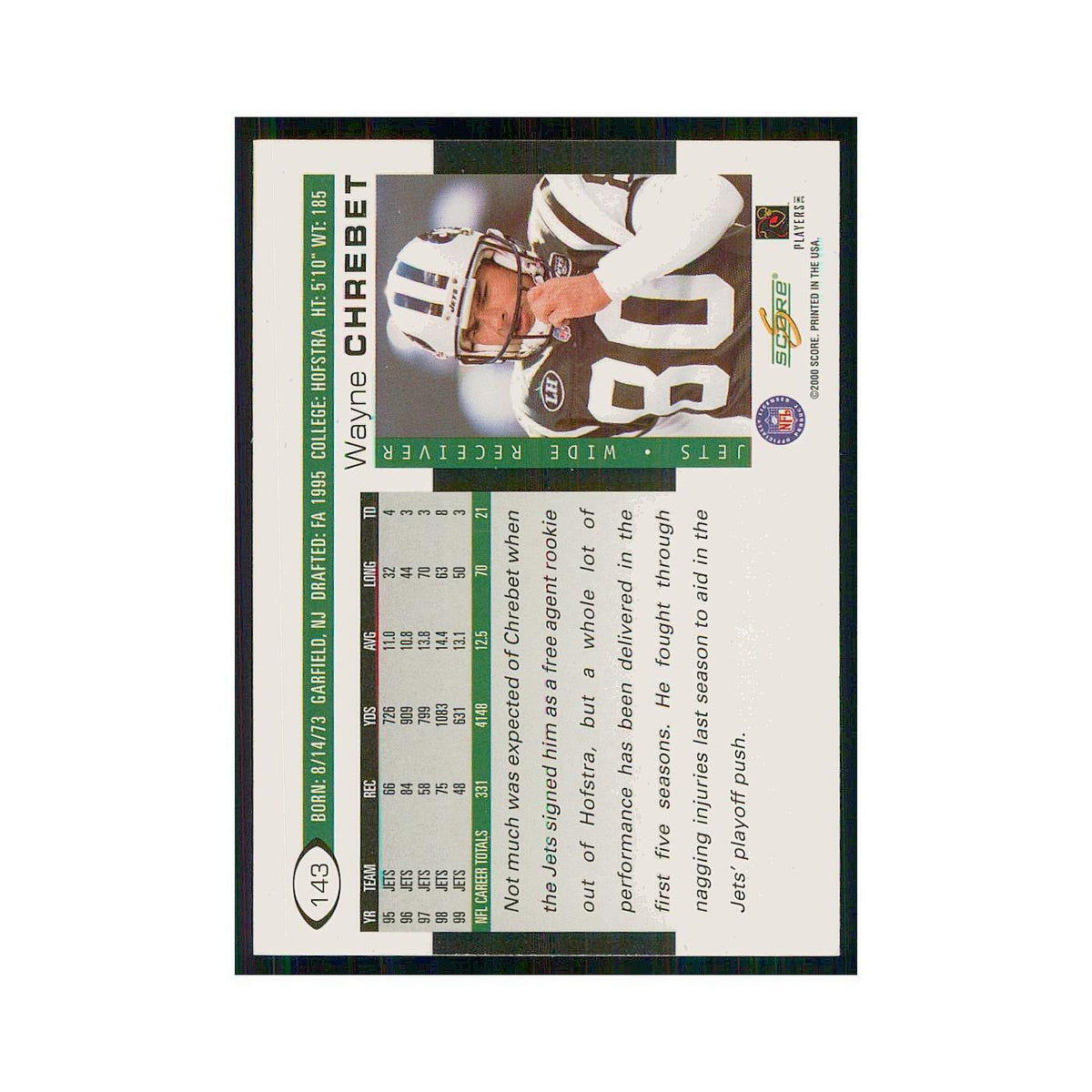 2000 Score Wayne Chrebet Jets #143