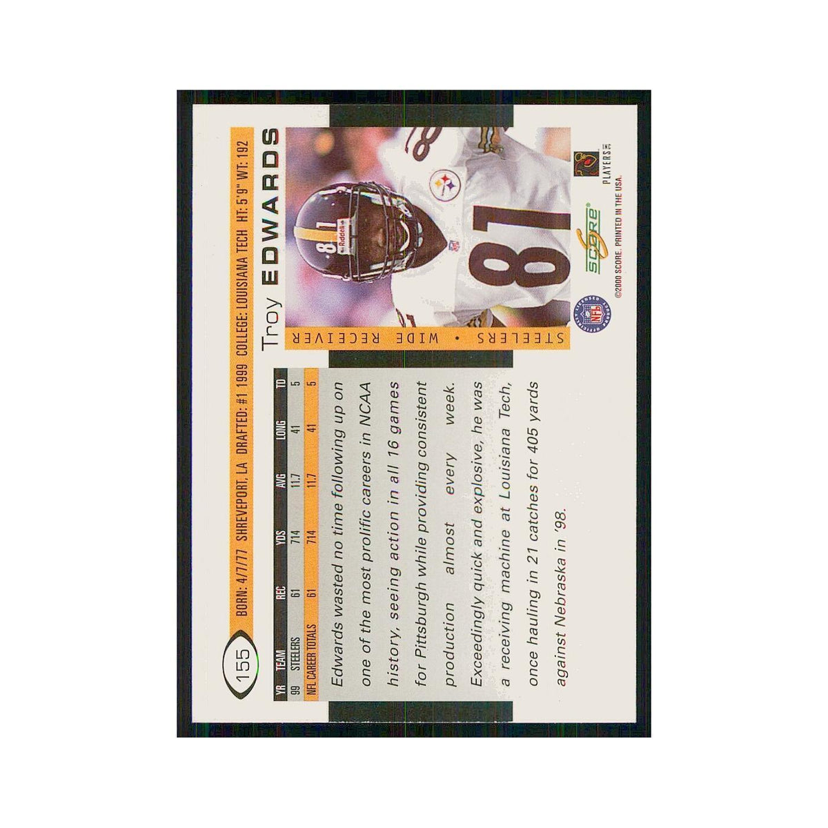 2000 Score Troy Edwards Steelers #155
