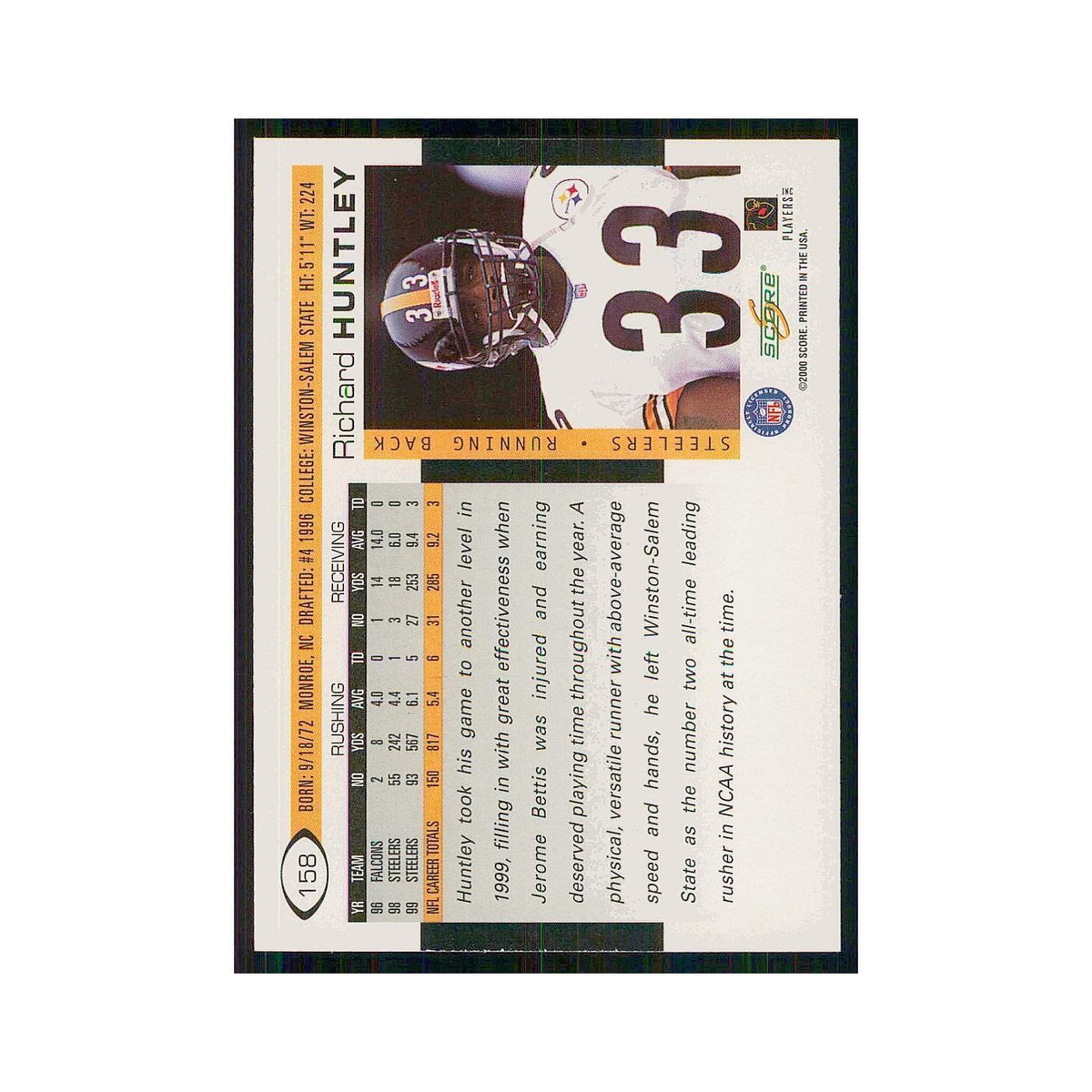 2000 Score Richard Huntley Steelers #158