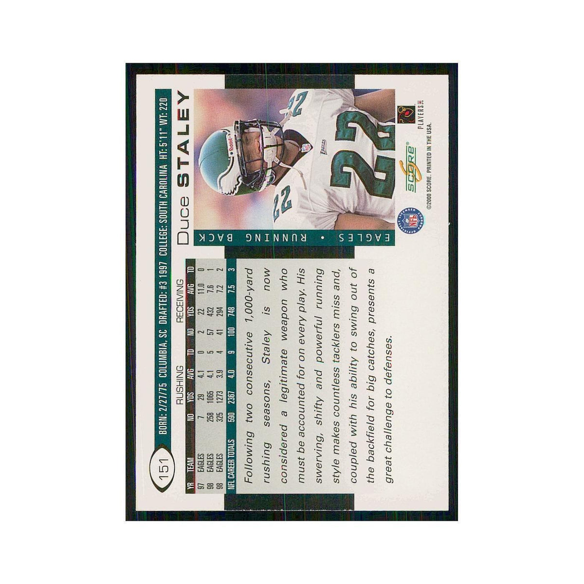 2000 Score Duce Staley Eagles #151