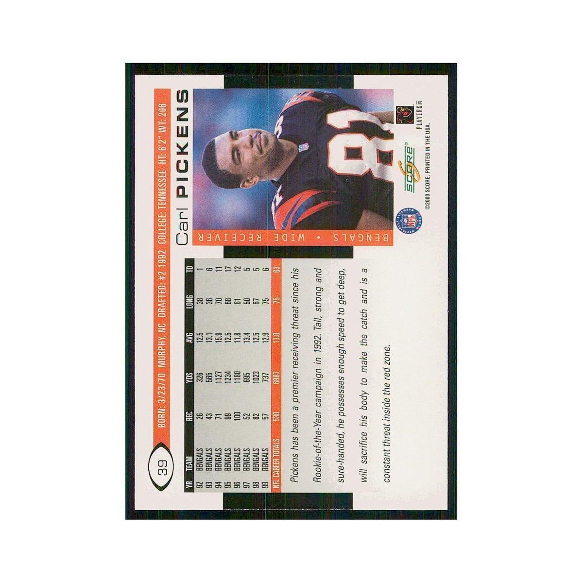 2000 Score Carl Pickens Bengals #39
