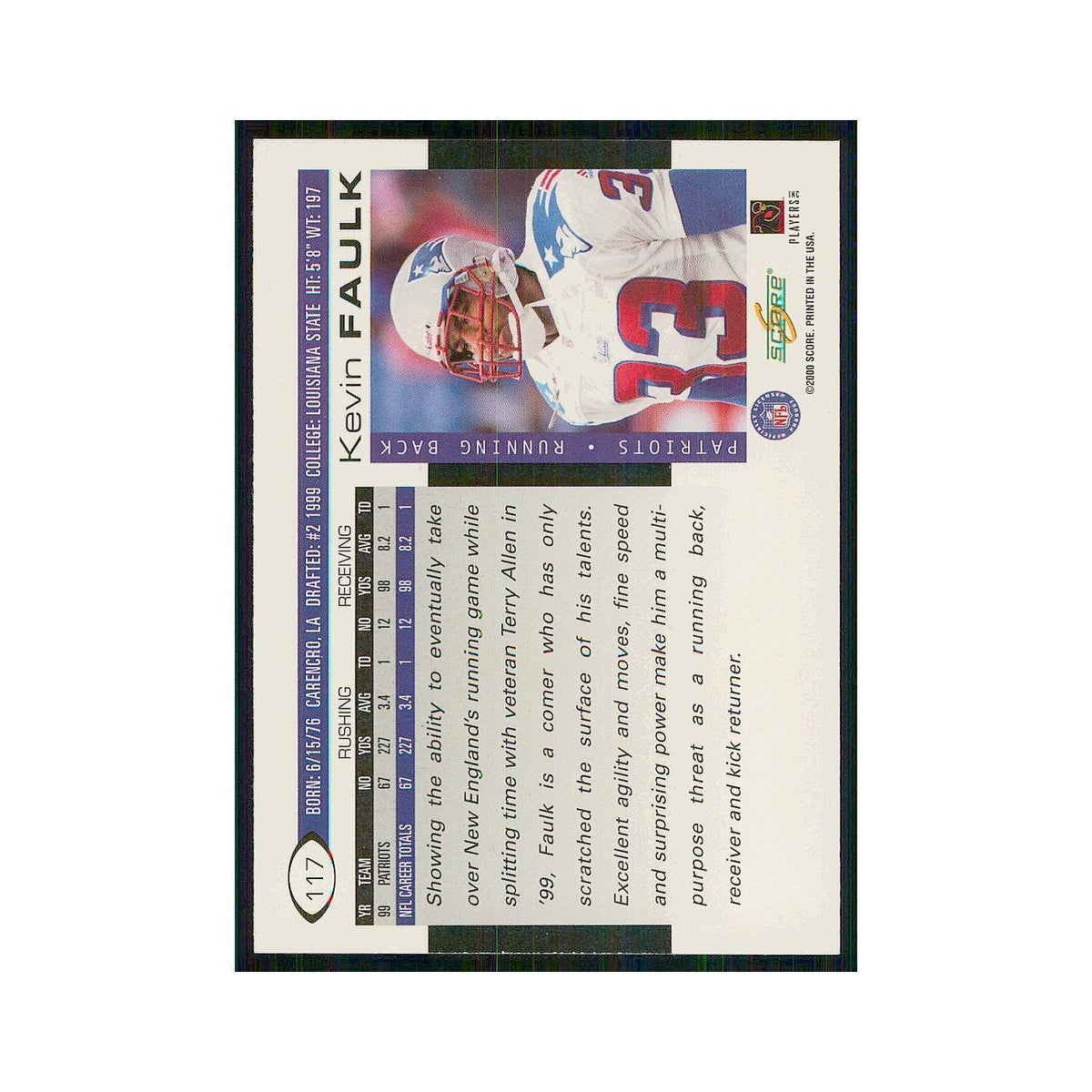2000 Score Kevin Faulk Patriots #117