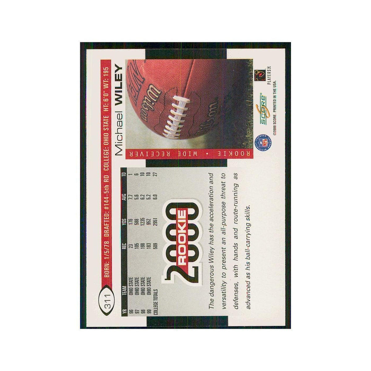2000 Score Michael Wiley RC Ohio State Buckeyes #311