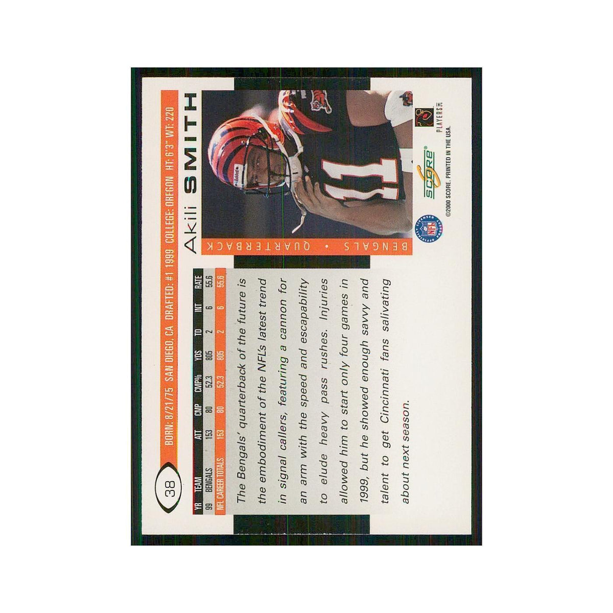2000 Score Akili Smith Bengals #38
