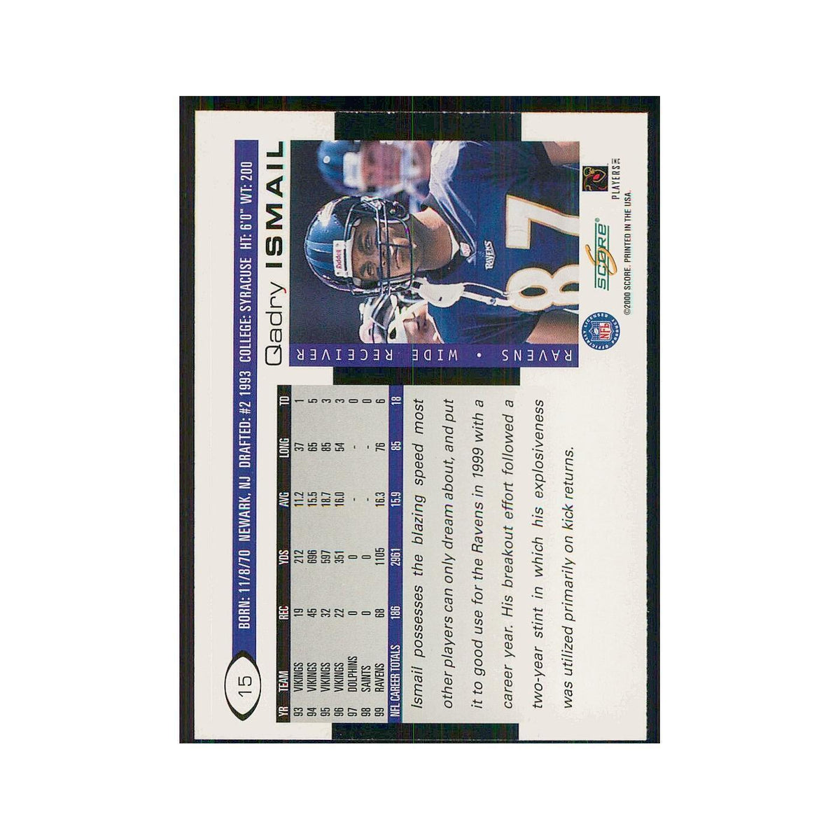 2000 Score Qadry Ismail Ravens #15