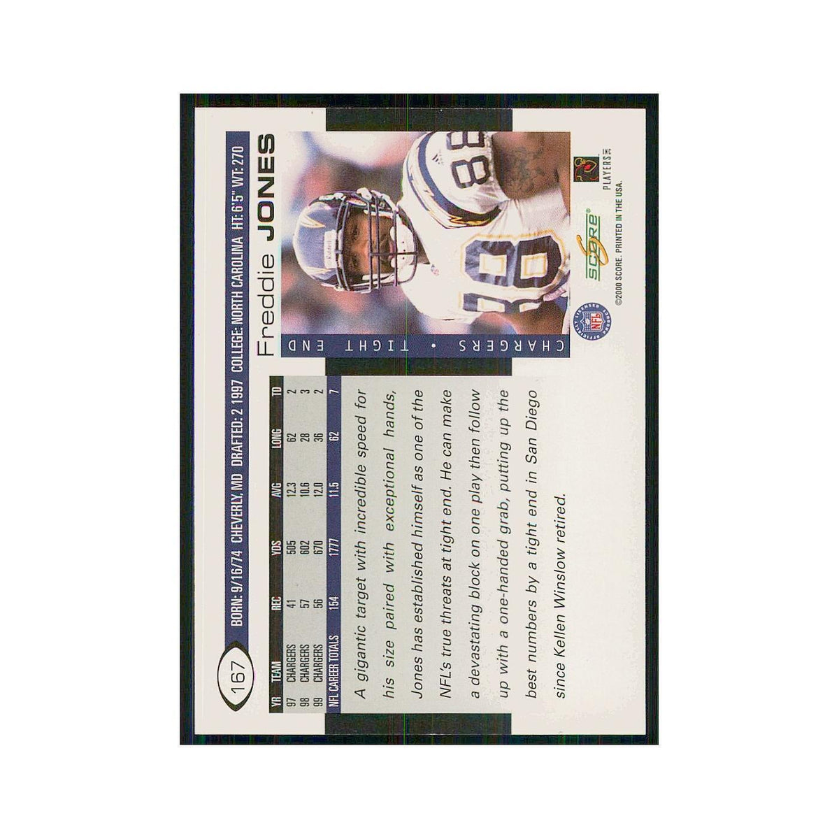 2000 Score Freddie Jones San Diego Chargers #167