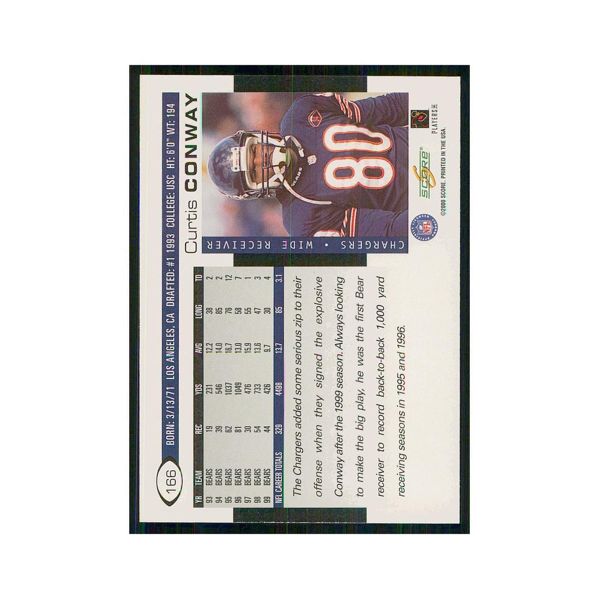 2000 Score Curtis Conway San Diego Chargers #166