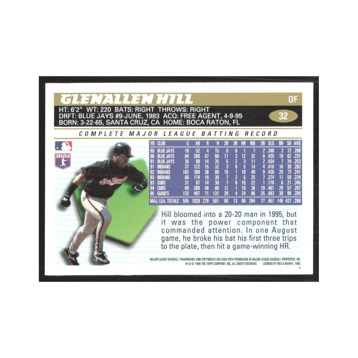 1996 Topps Glenallen Hill Giants #32