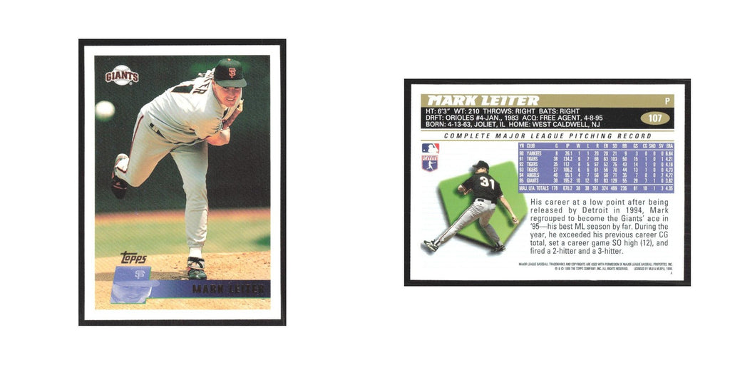 1996 Topps Mark Leiter Giants #107