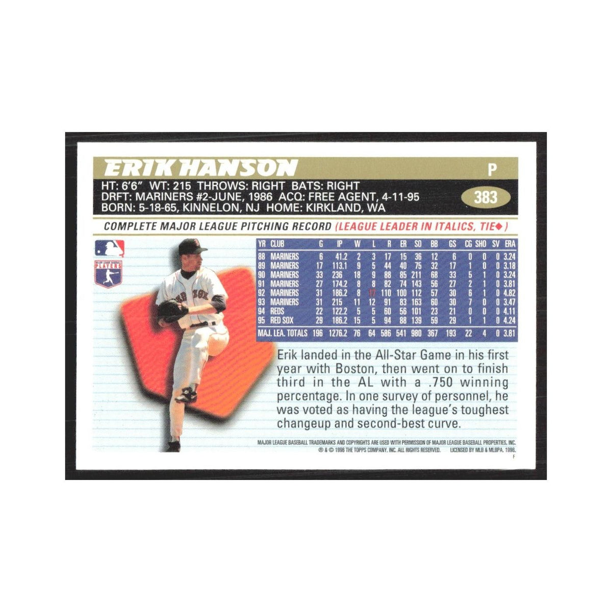 1996 Topps Erik Hanson Red Sox #383