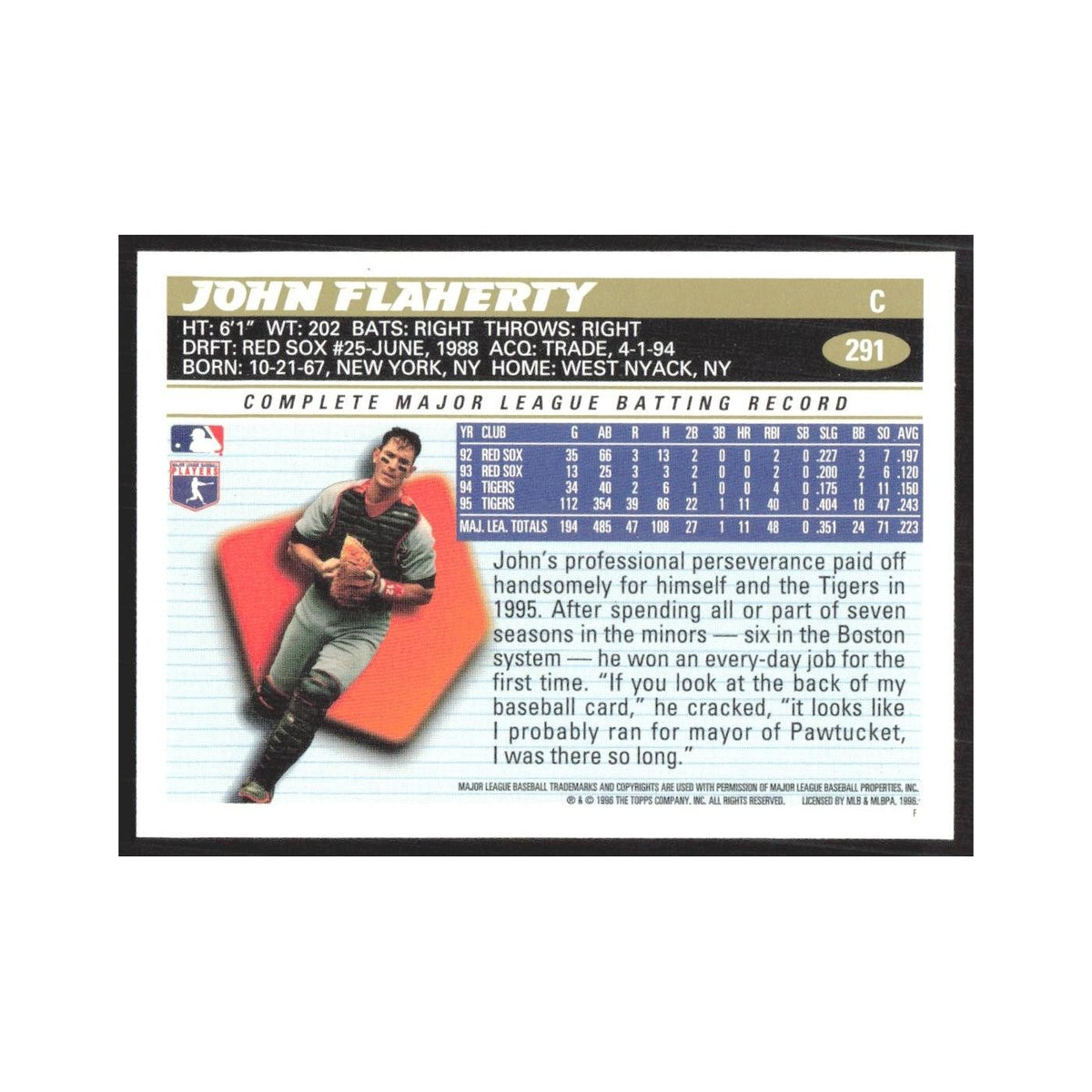 1996 Topps John Flaherty Tigers #291