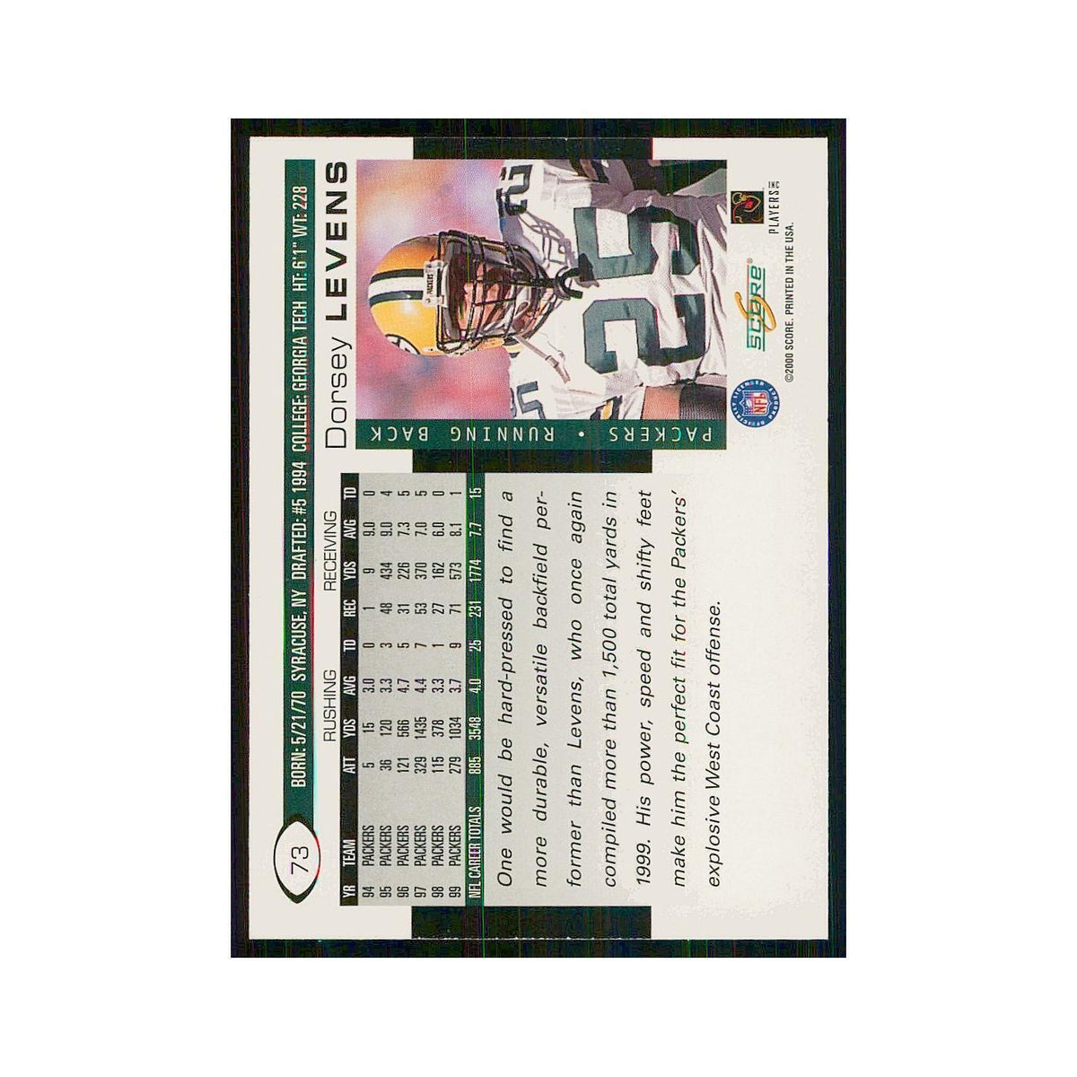 2000 Score Dorsey Levens Packers #73