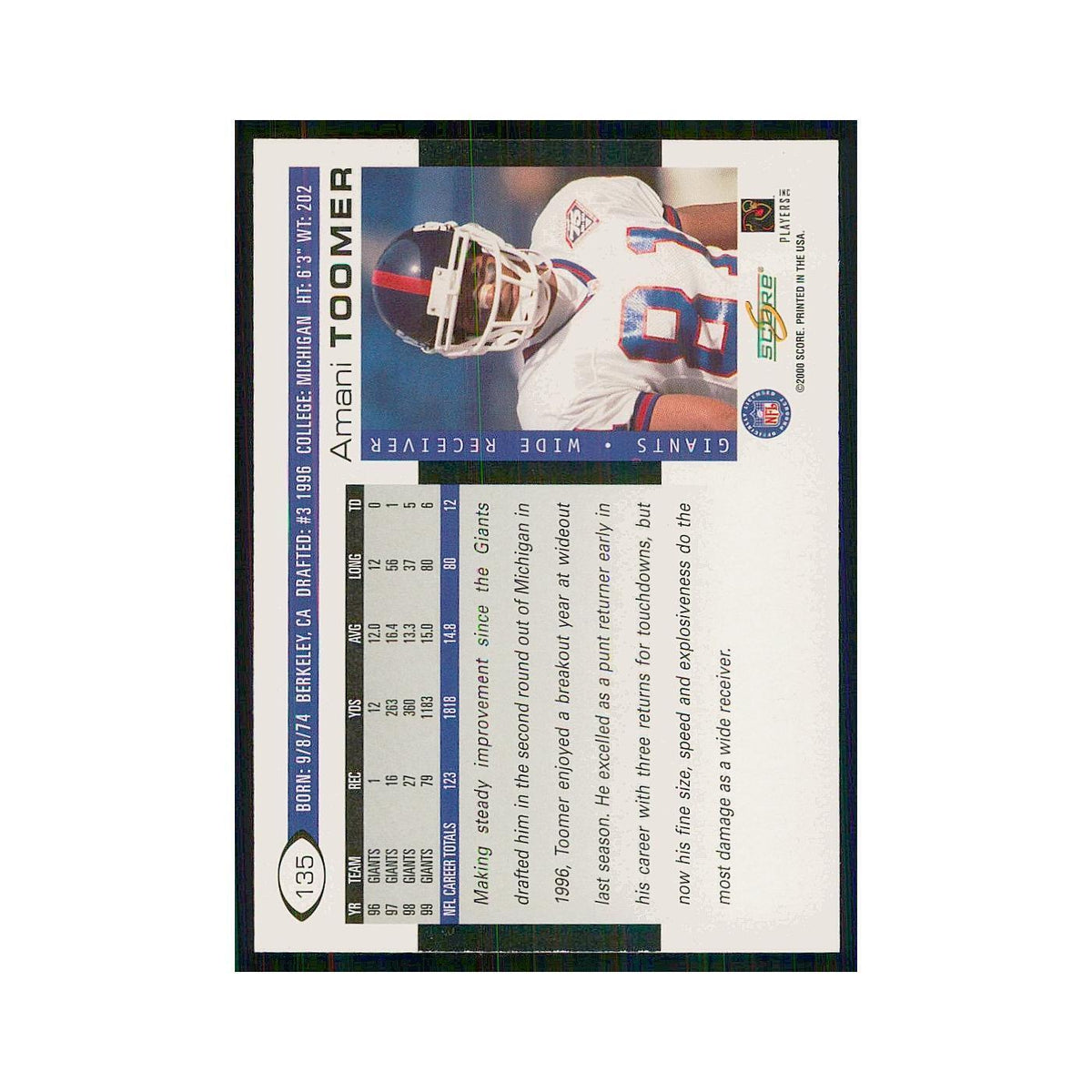 2000 Score Amani Toomer Giants #135