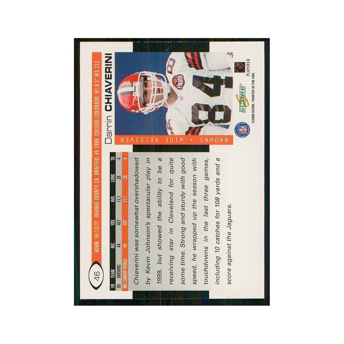 2000 Score Darrin Chiaverini Browns #46