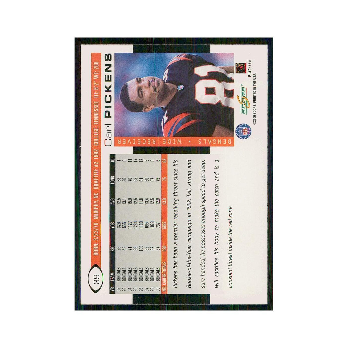 2000 Score Carl Pickens Bengals #39