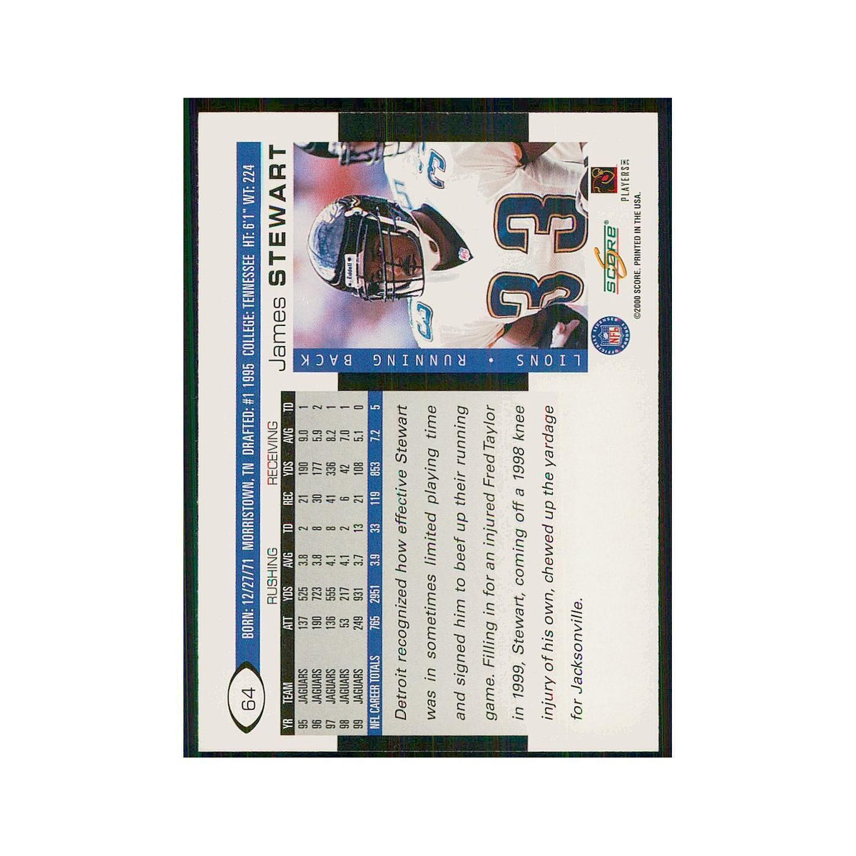 2000 Score James Stewart Lions #64