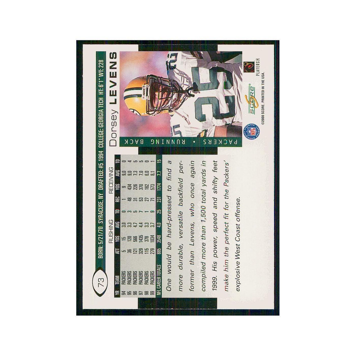 2000 Score Dorsey Levens Packers #73
