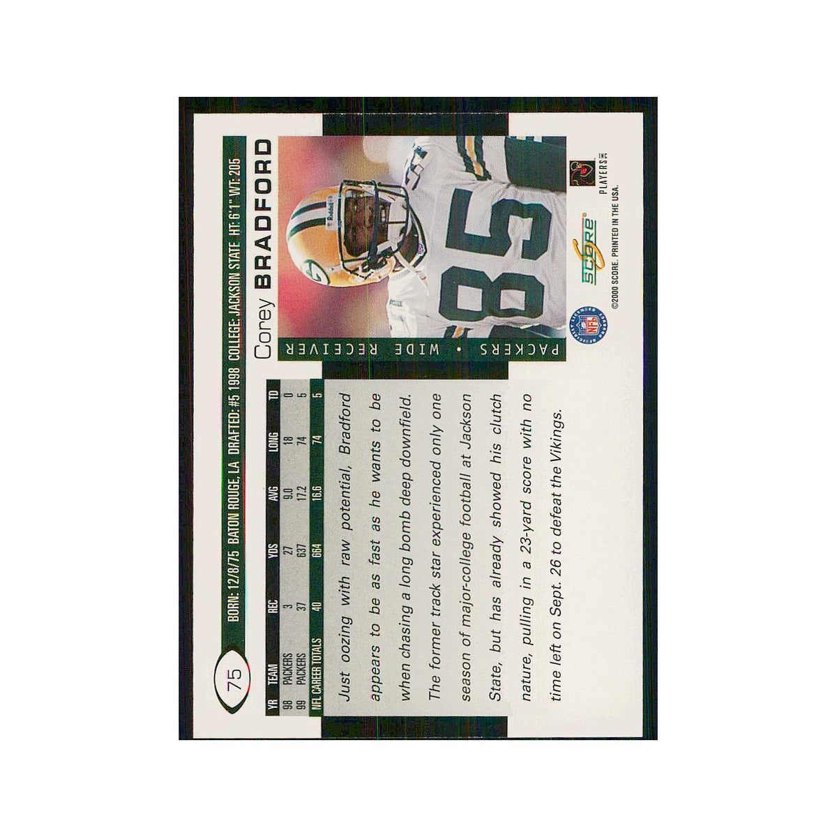 2000 Score Corey Bradford Packers #75