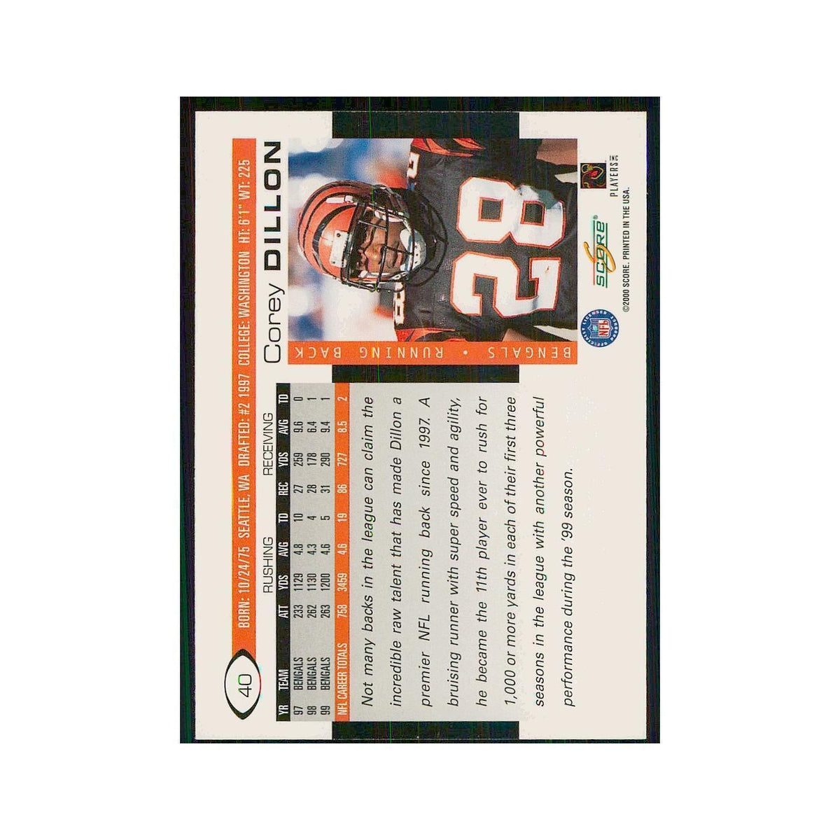 2000 Score Corey Dillon Bengals #40