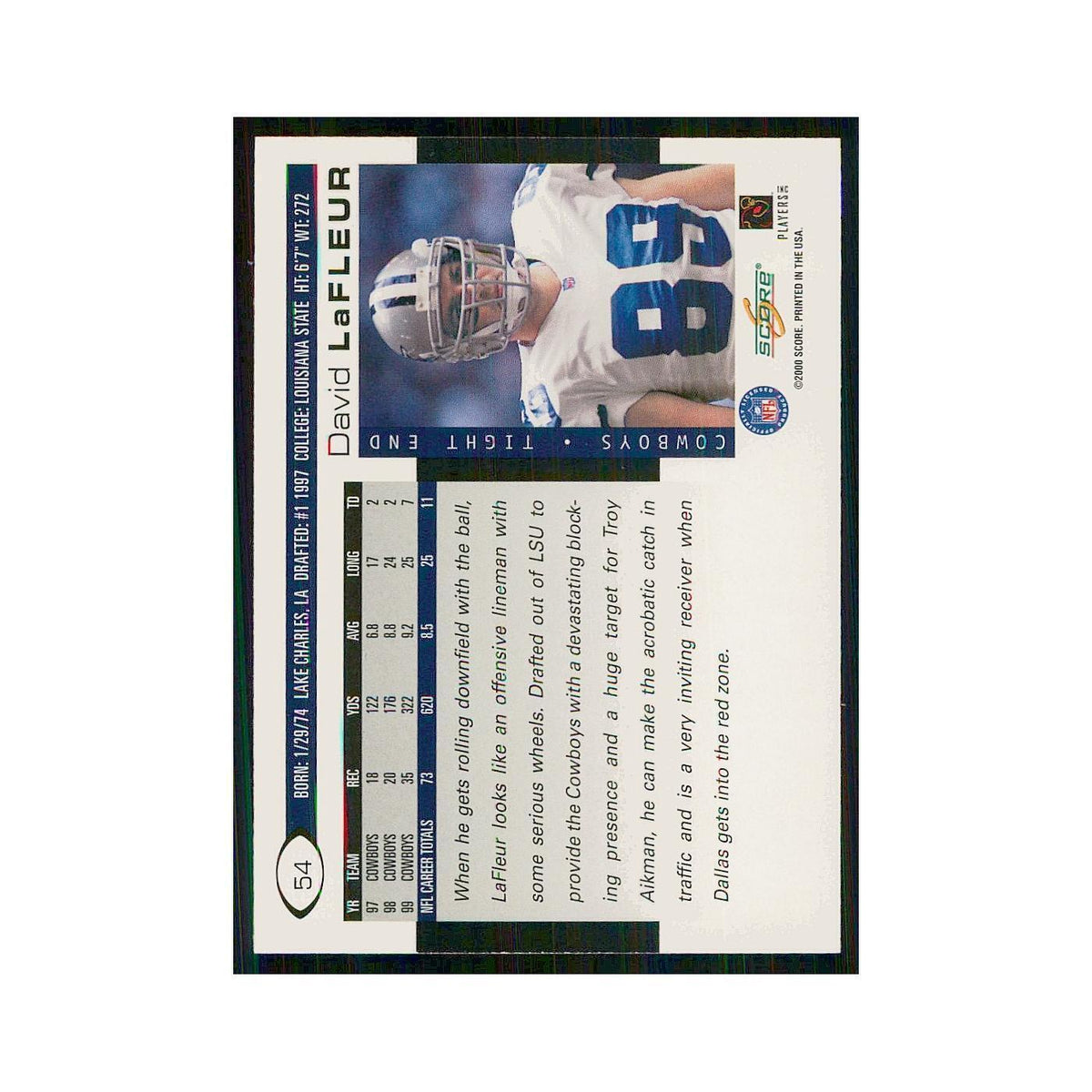 2000 Score David LaFleur Cowboys #54