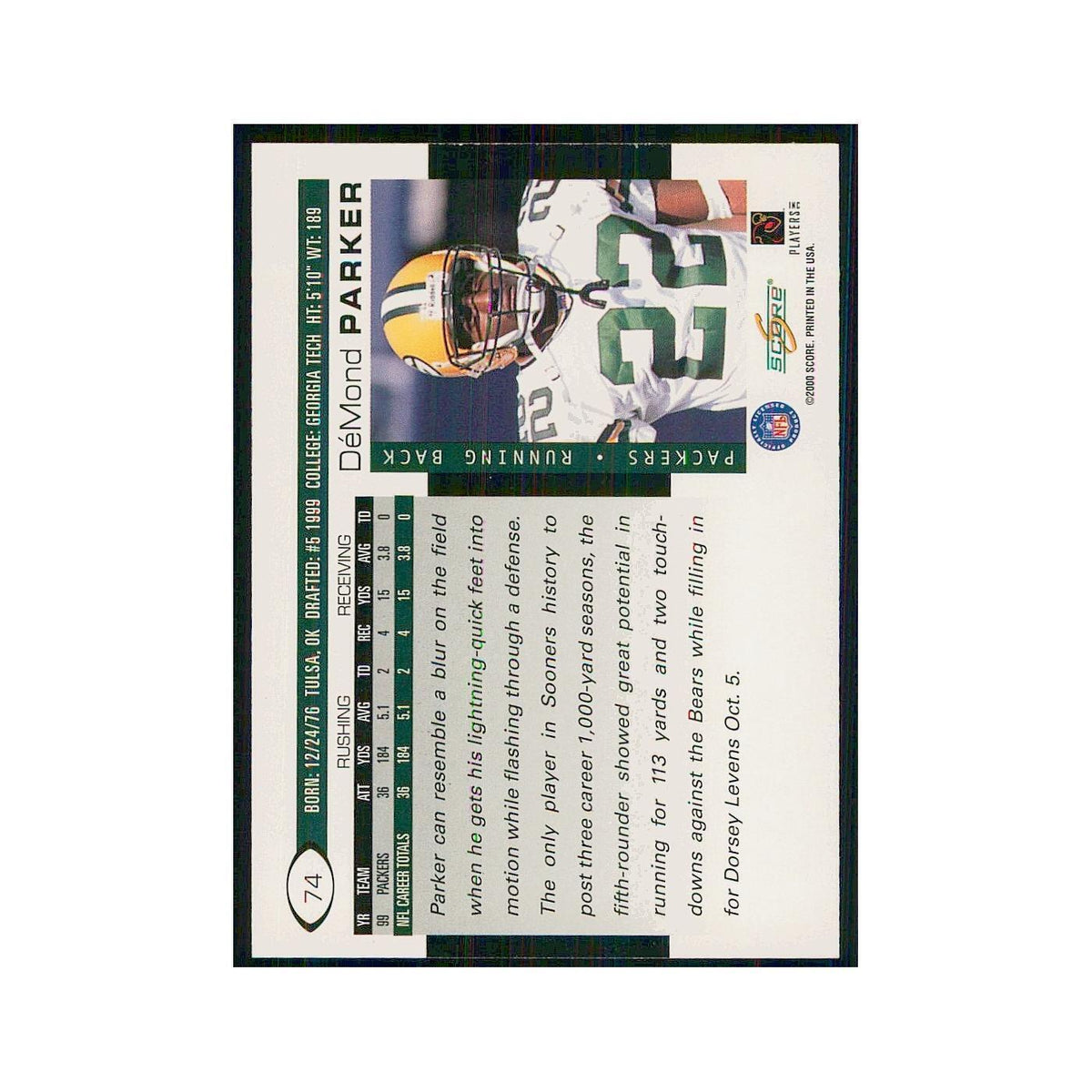 2000 Score De'Mond Parker Packers #74