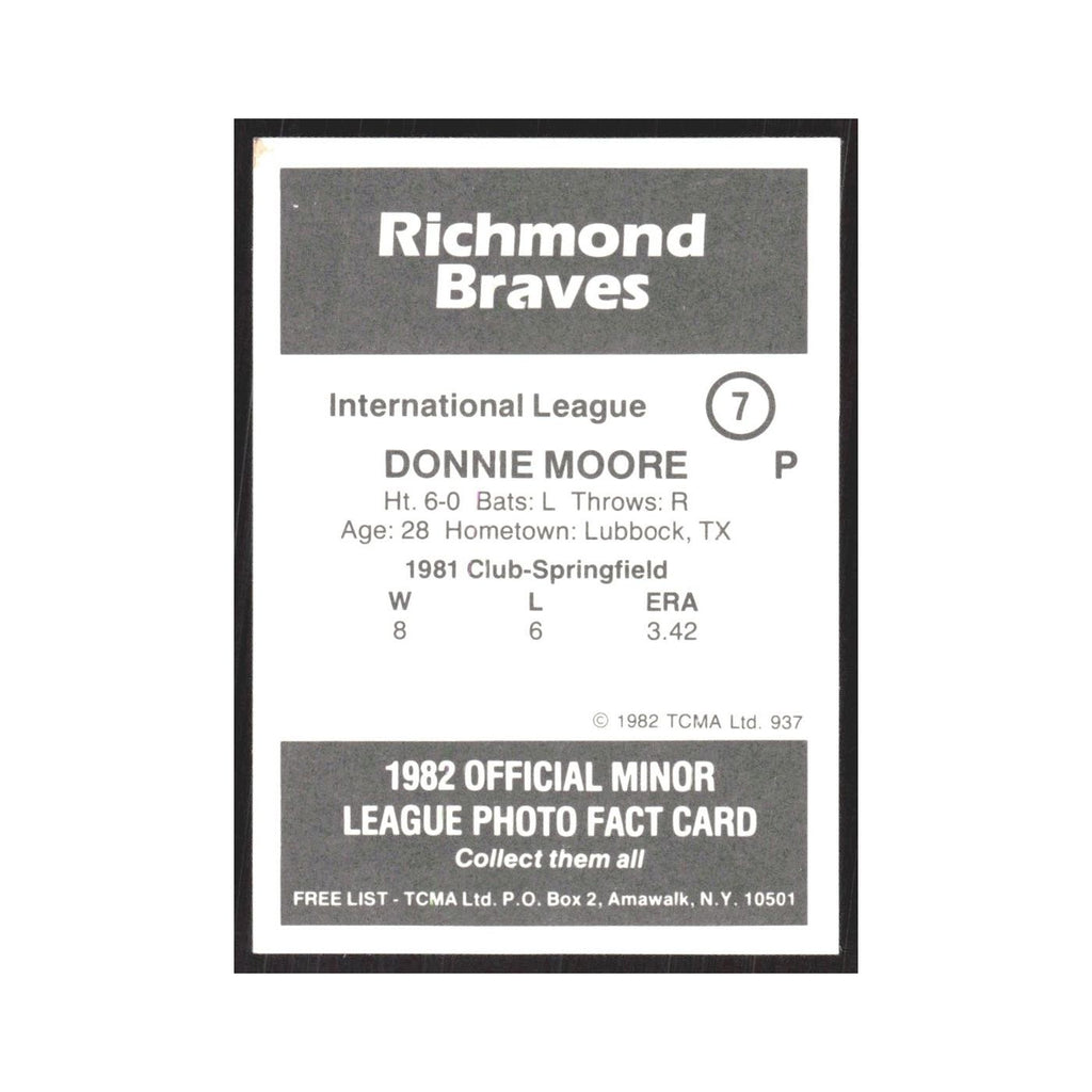 1982 TCMA Minor League Donnie Moore Richmond Braves #7