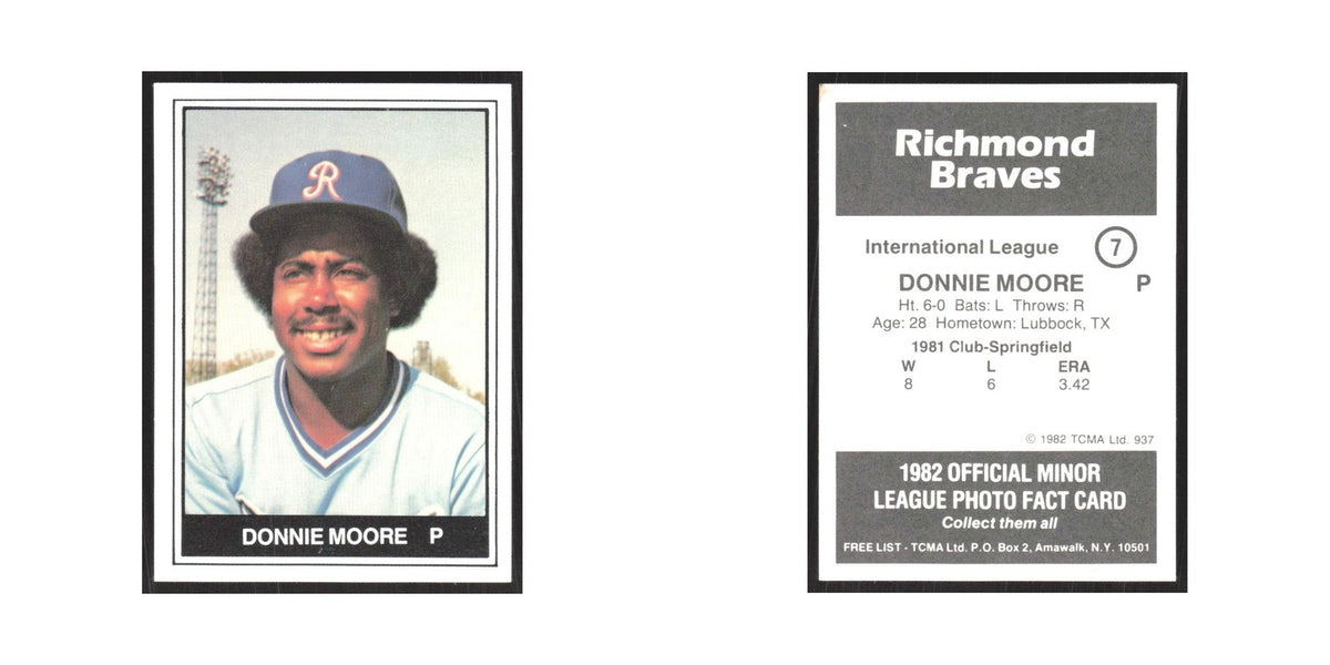 1982 TCMA Minor League Donnie Moore Richmond Braves #7