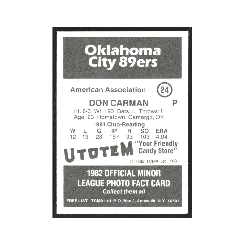 1982 TCMA Minor League Don Carman Oklahoma City 89ers #24