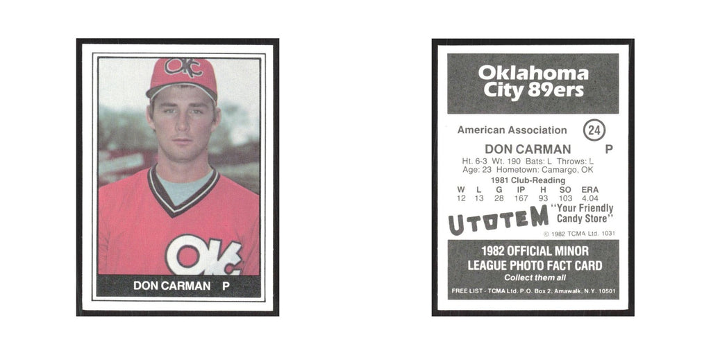 1982 TCMA Minor League Don Carman Oklahoma City 89ers #24