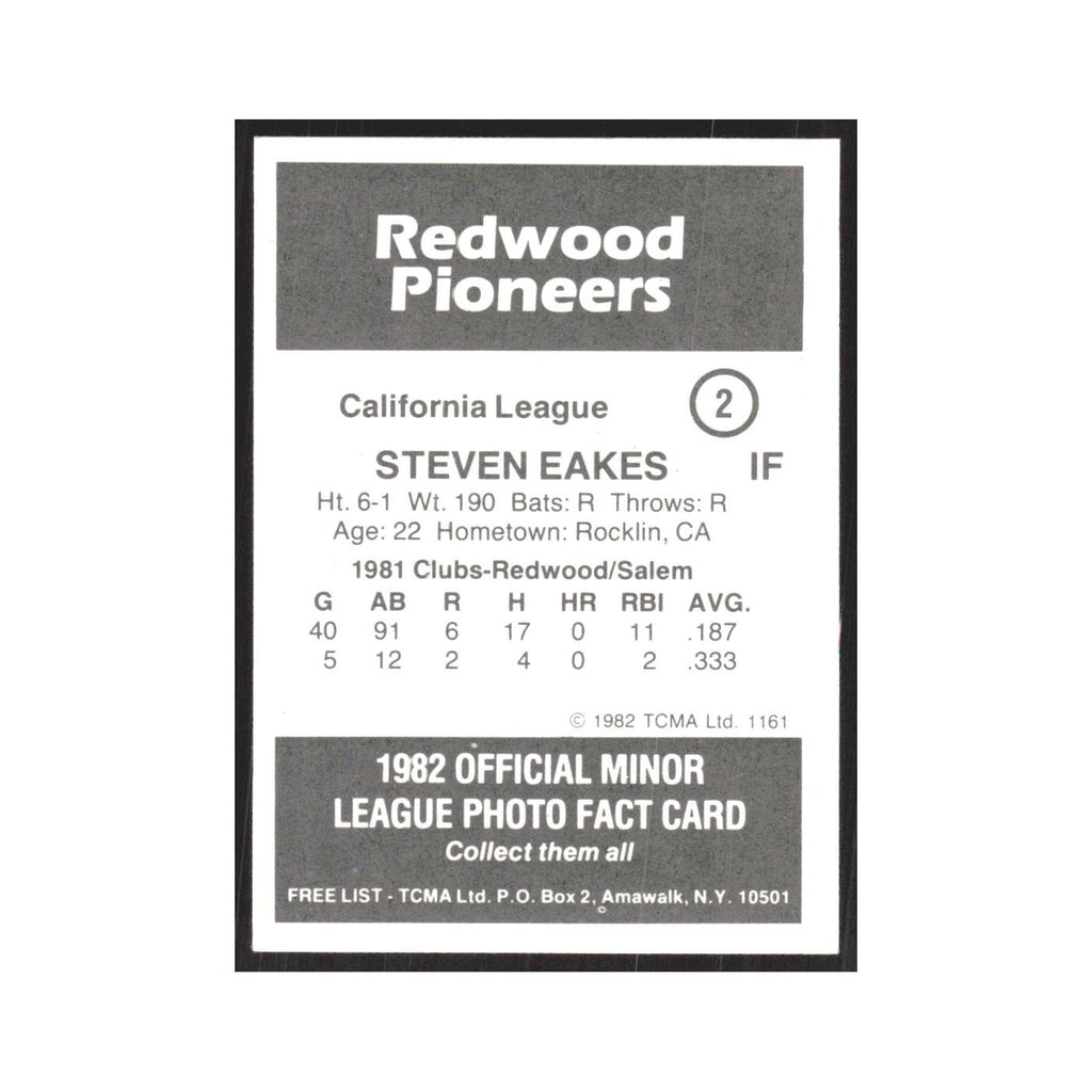 1982 TCMA Minor League Steven Eakes Redwood Pioneers #2