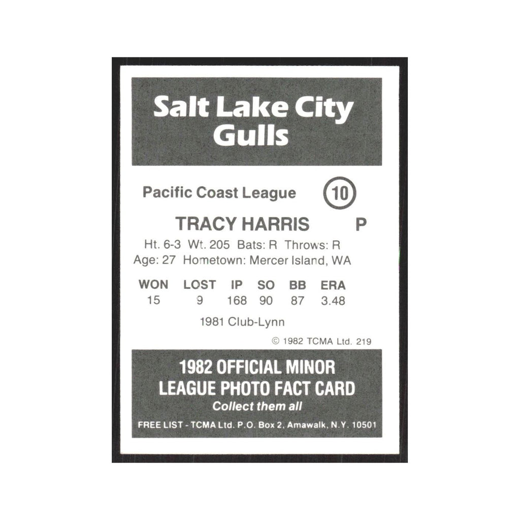1982 TCMA Minor League Tracy Harris Salt Lake City Gulls #10