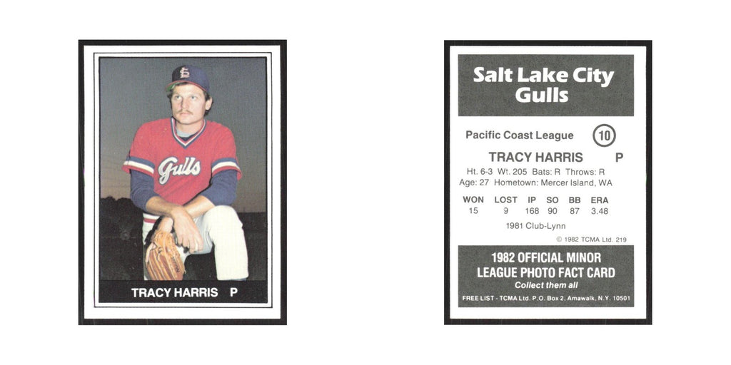 1982 TCMA Minor League Tracy Harris Salt Lake City Gulls #10
