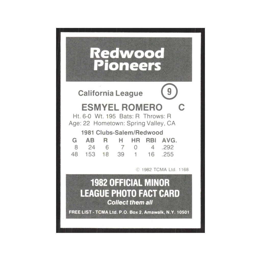 1982 TCMA Minor League Esmyel Romero Redwood Pioneers #9