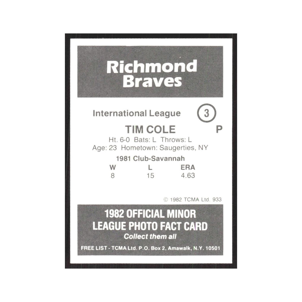 1982 TCMA Minor League Tim Cole Richmond Braves #3