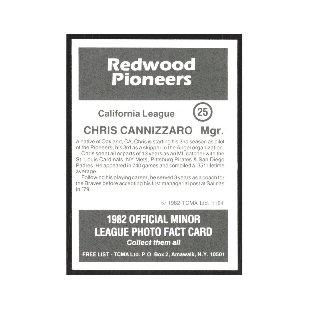 1982 TCMA Minor League Chris Cannizzaro Redwood Pioneers #25