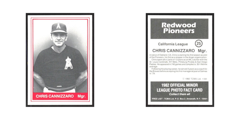 1982 TCMA Minor League Chris Cannizzaro Redwood Pioneers #25