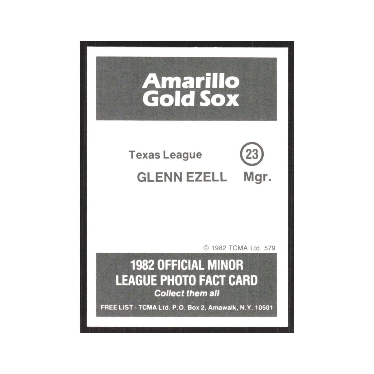 1982 TCMA Minor League Glenn Ezell Amarillo Gold Sox #23