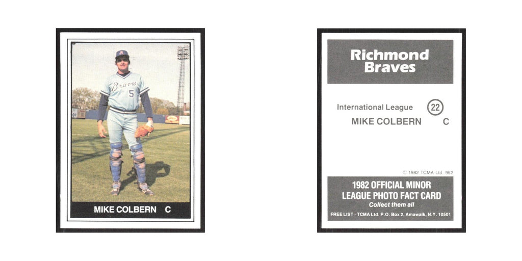 1982 TCMA Minor League Mike Colbern Richmond Braves #22