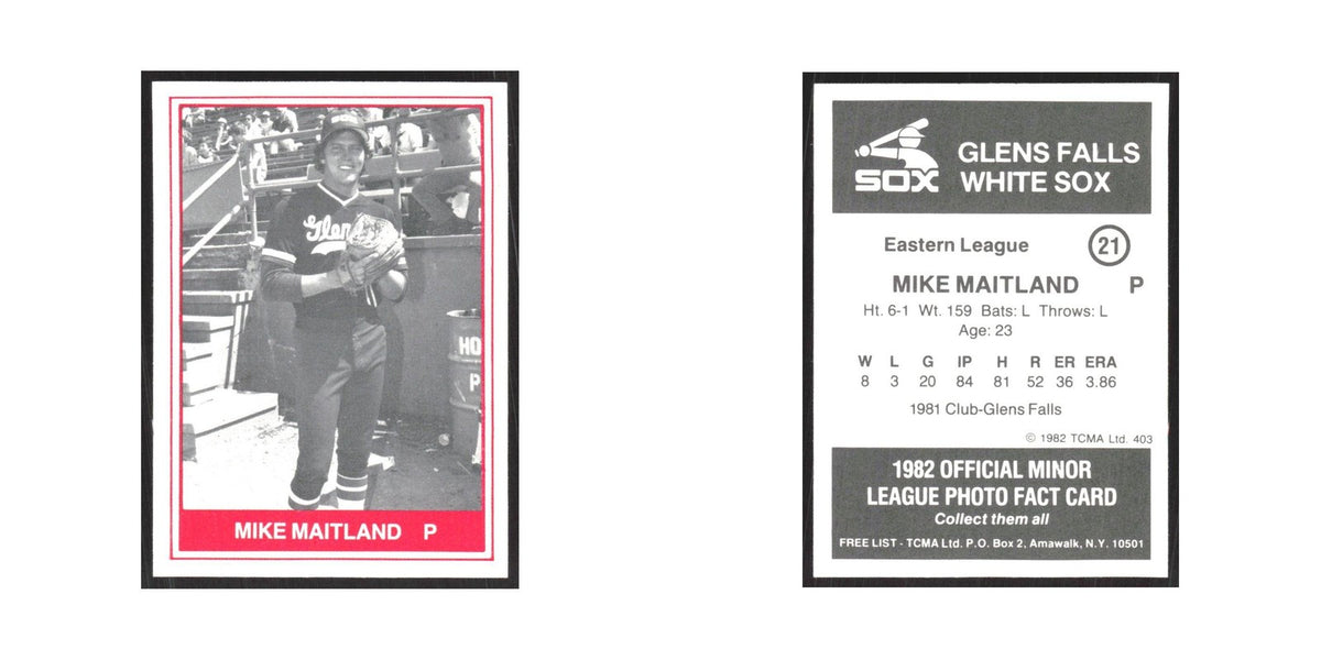 1982 TCMA Minor League Mike Maitland Glens Falls White Sox #21