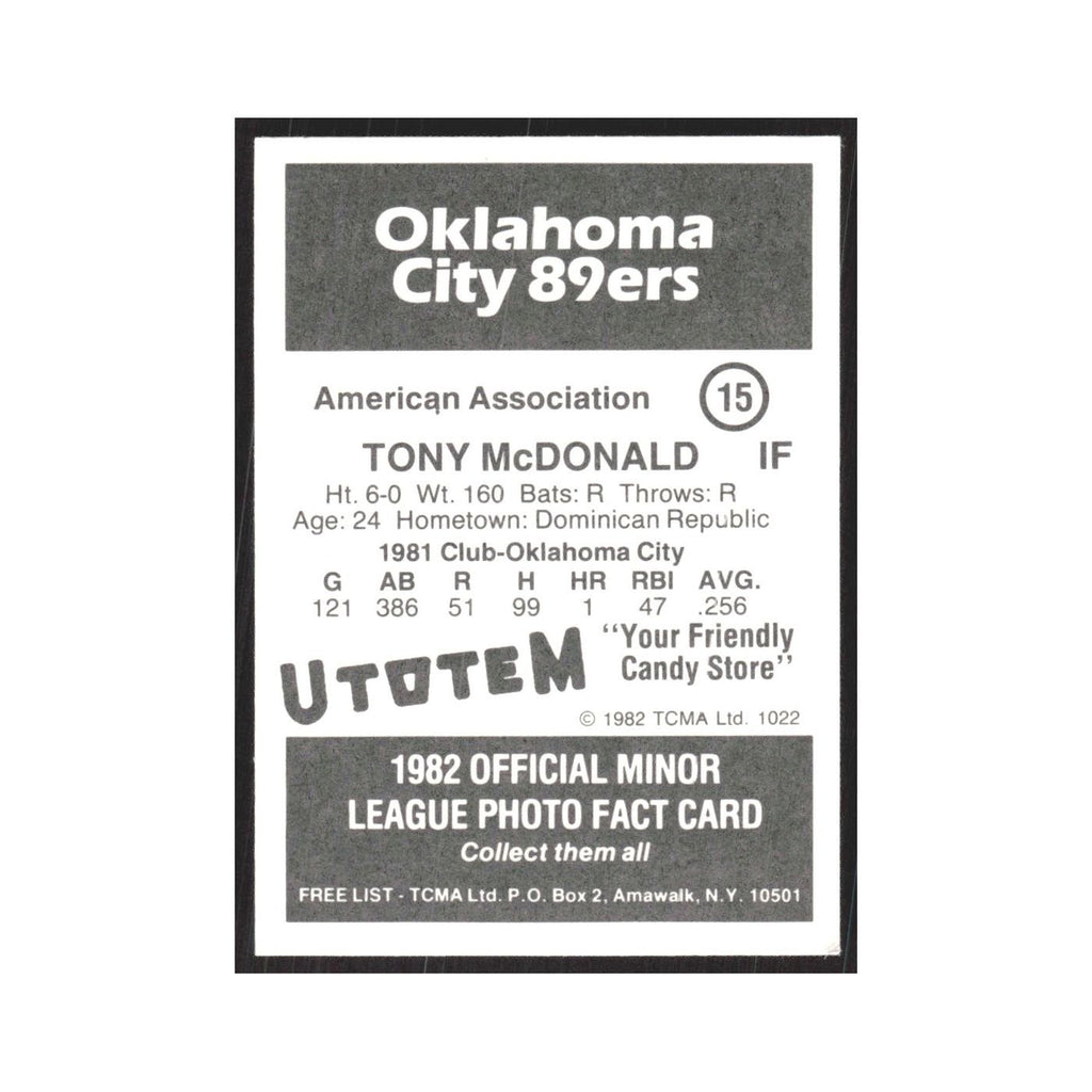 1982 TCMA Minor League Tony McDonald Oklahoma City 89ers #15