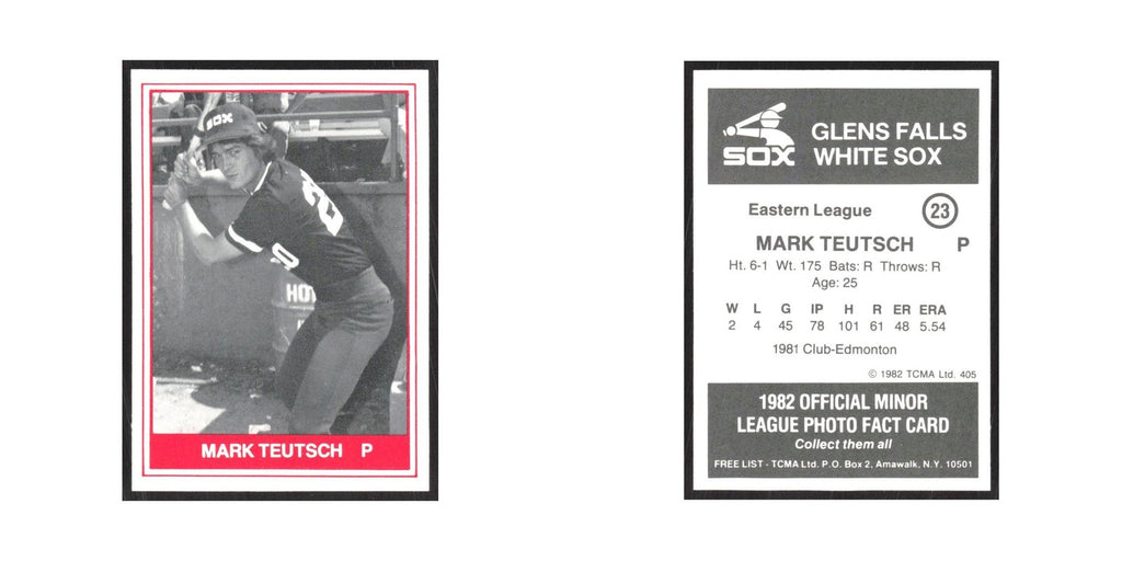 1982 TCMA Minor League Mark Teutsch Glens Falls White Sox #23