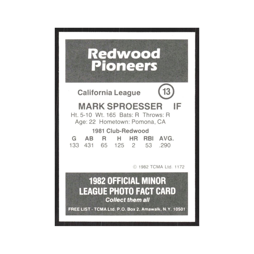 1982 TCMA Minor League Mark Sproesser Redwood Pioneers #13