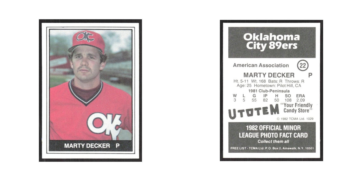 1982 TCMA Minor League Marty Decker Oklahoma City 89ers #22