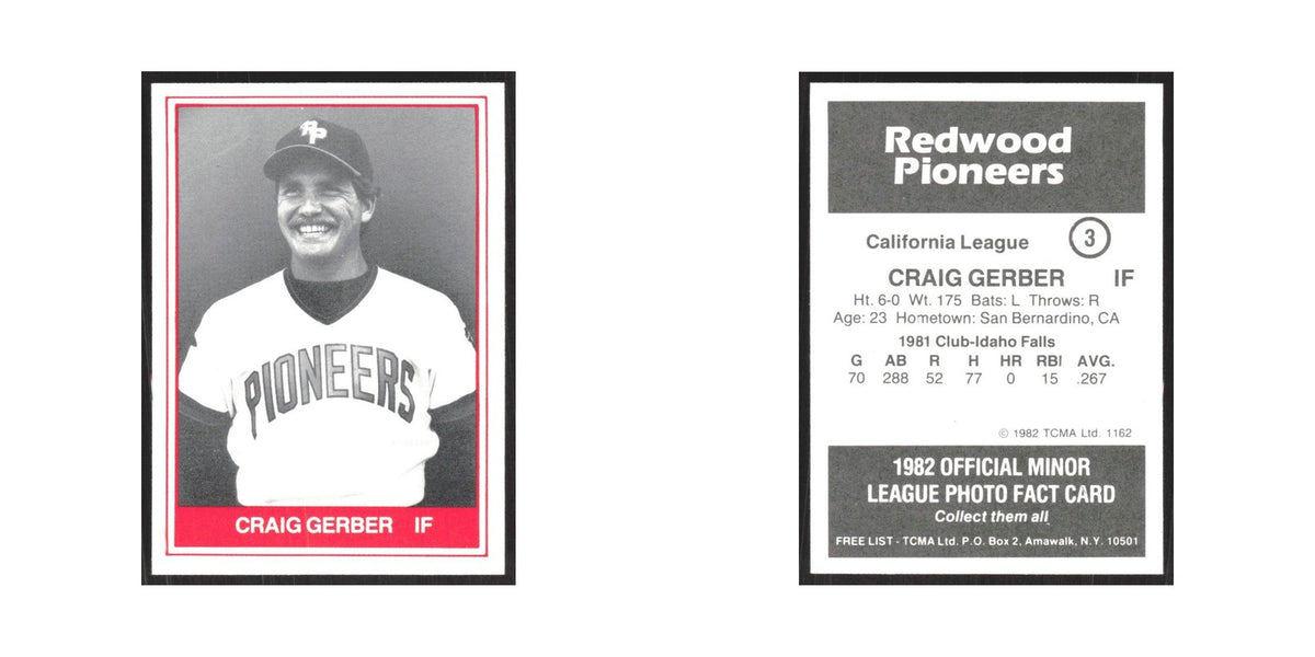 1982 TCMA Minor League Craig Gerber Redwood Pioneers #3