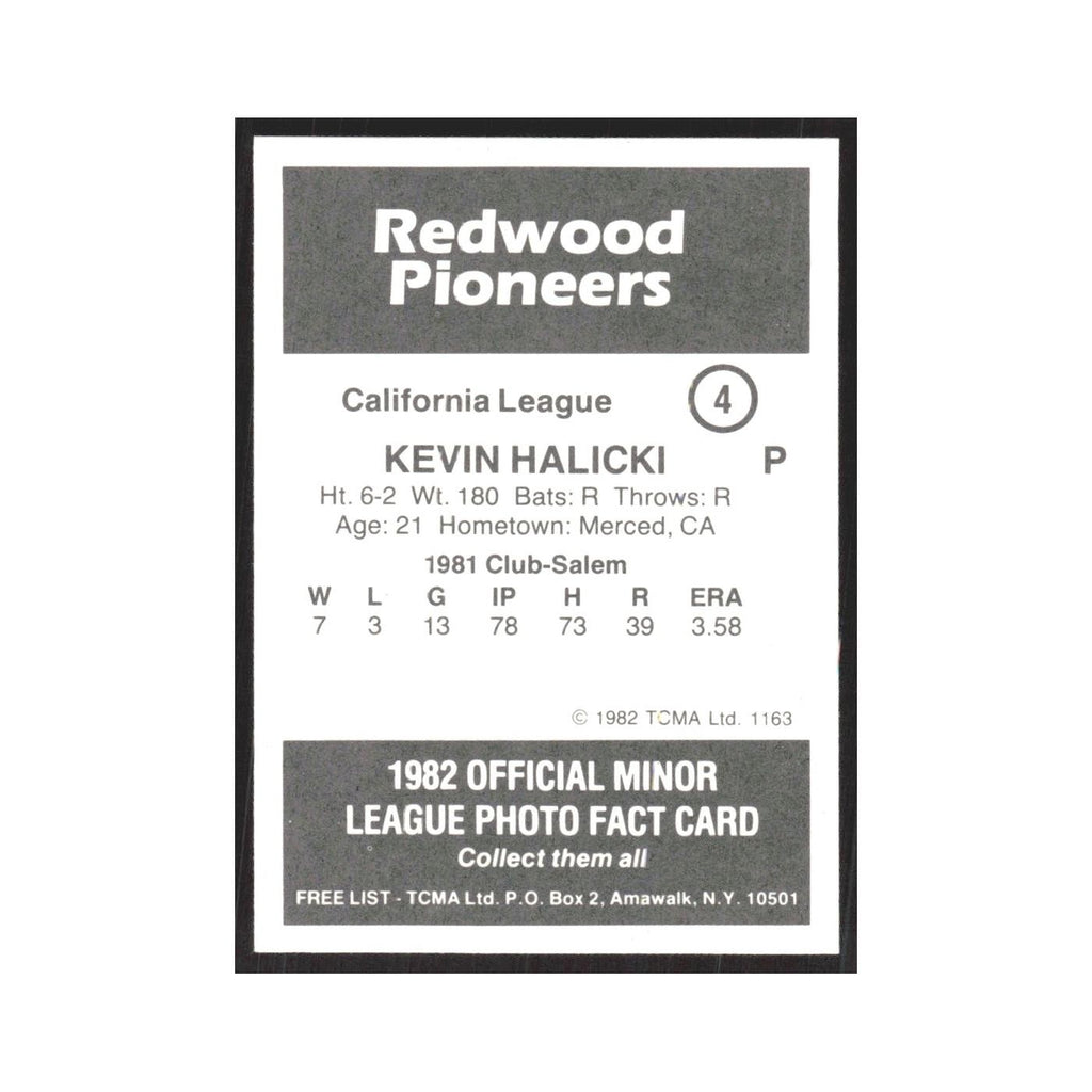 1982 TCMA Minor League Kevin Halicki Redwood Pioneers #4