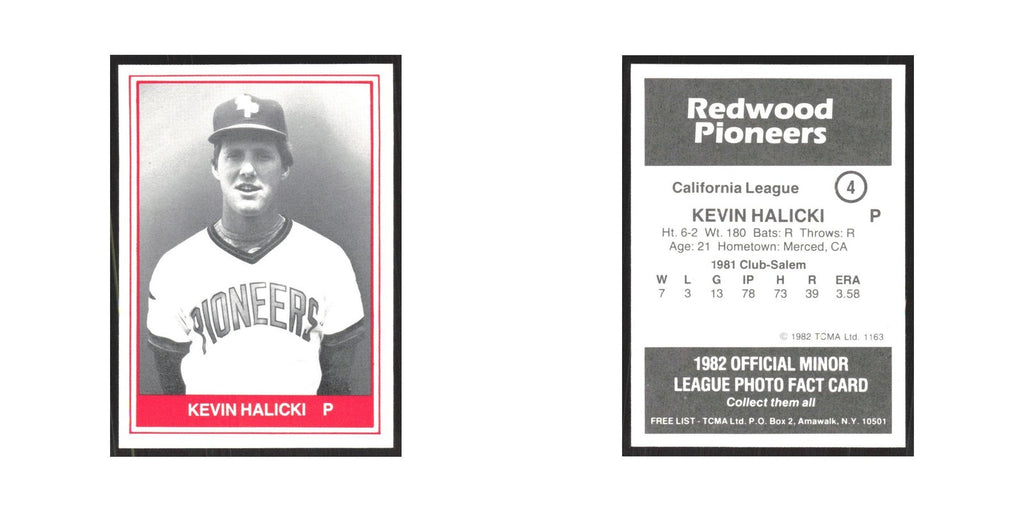 1982 TCMA Minor League Kevin Halicki Redwood Pioneers #4