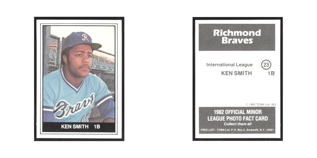 1982 TCMA Minor League Ken Smith Richmond Braves #23